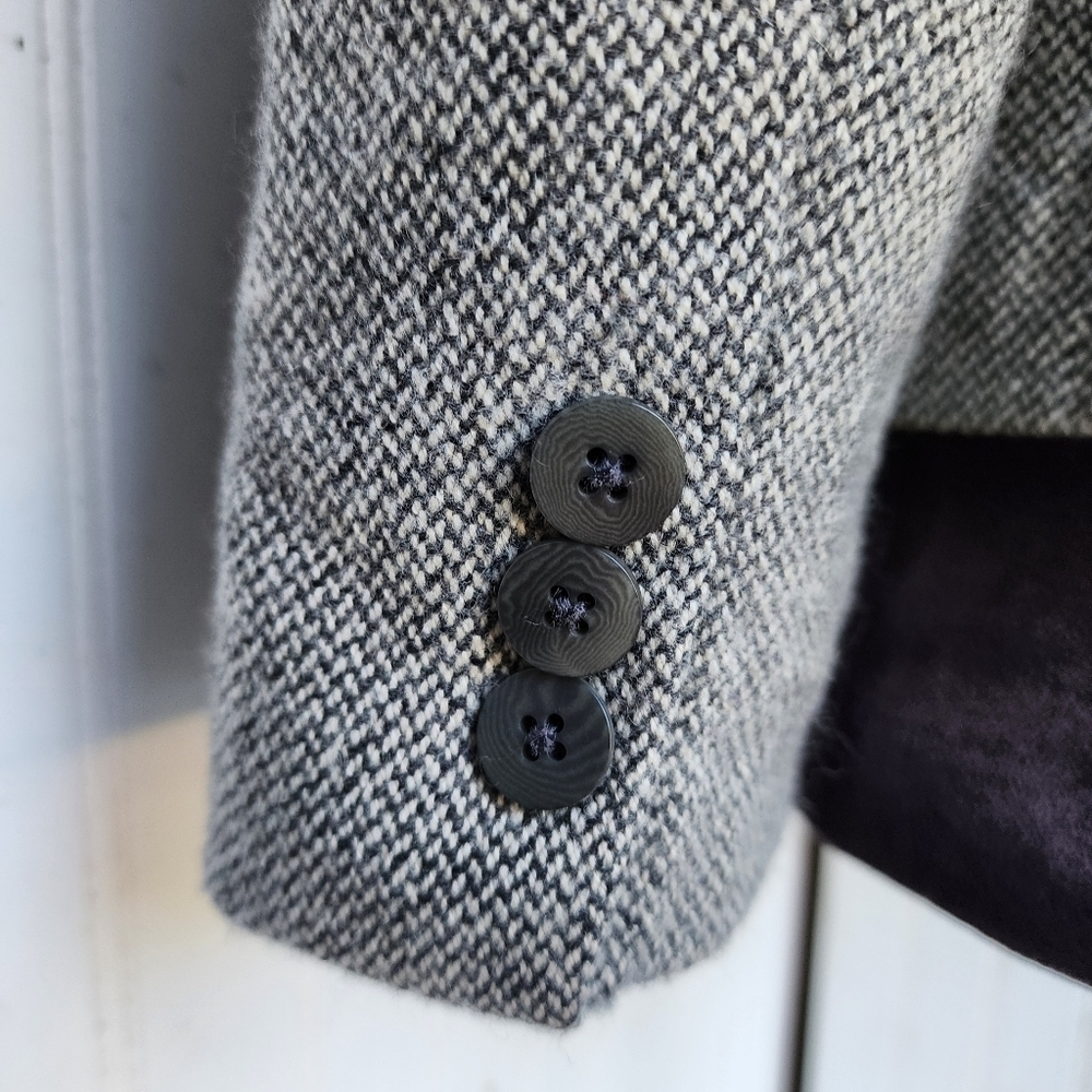 Liz Claiborne Chunky Tweed Gray Wool Cashmere Blazer Woolmark Military Sz 6 - Picture 7 of 13